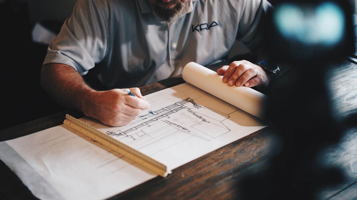 Construction drawings being marked up by hand
